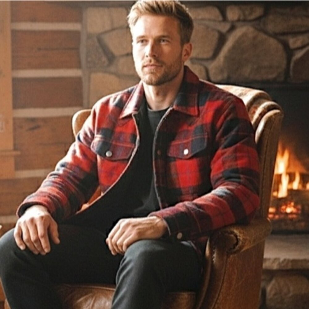 MARK'S Thick Cozy Red Quilted Shirt Jacket